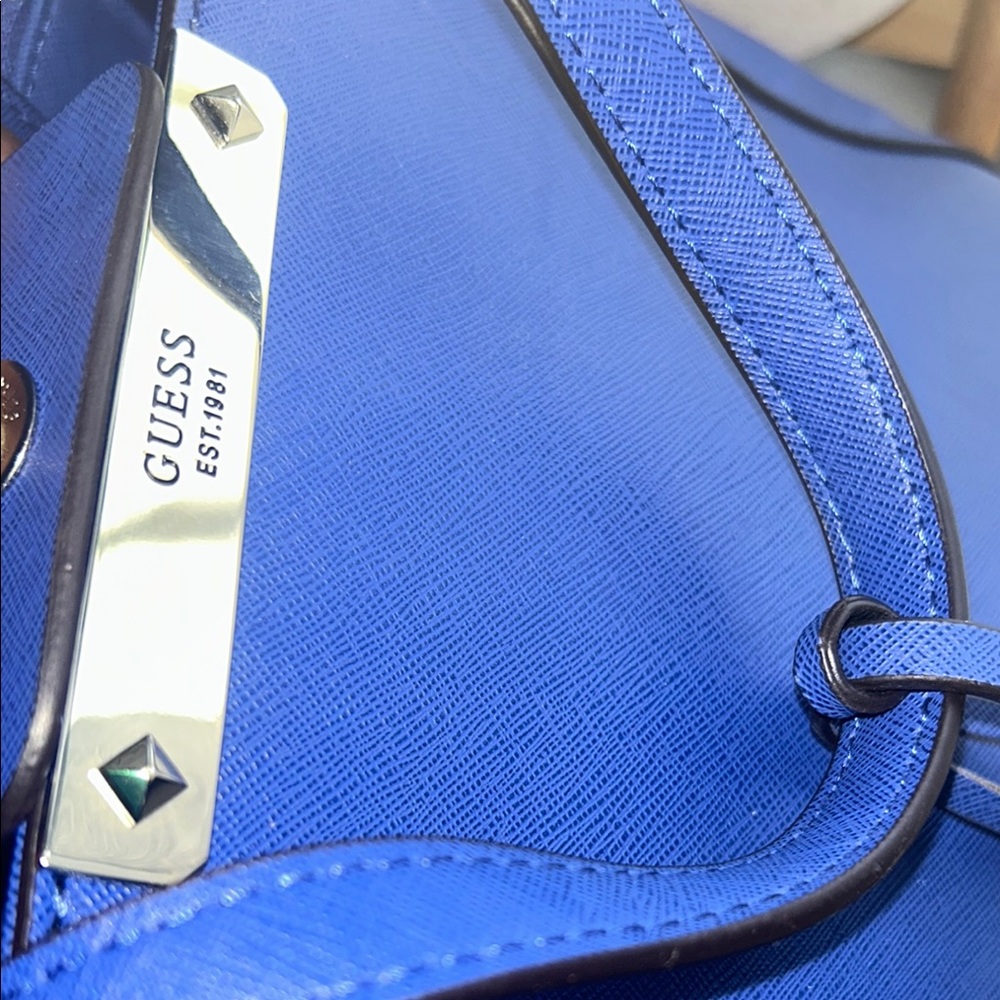 Guess Blue Satchel with Silver-Tone Hardware